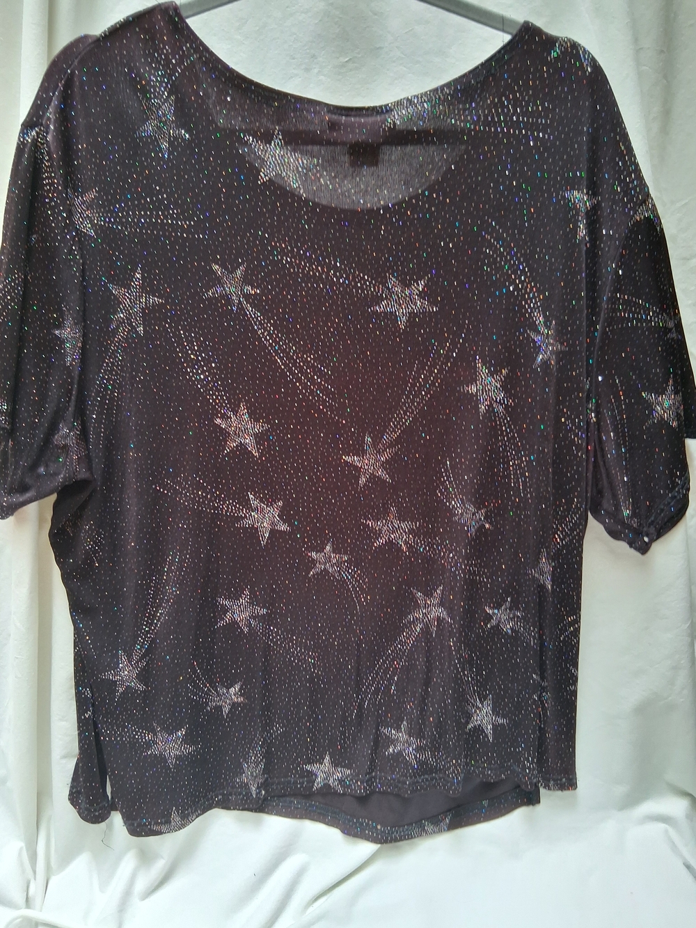 Notations Black Short-Sleeve Top with Sparkling Star Print